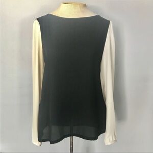 LOFT Black and Cream Long Sleeve Blouse